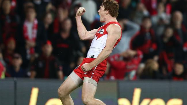 Gary Rohan celebrates his match winning goal. Picture: Getty Images