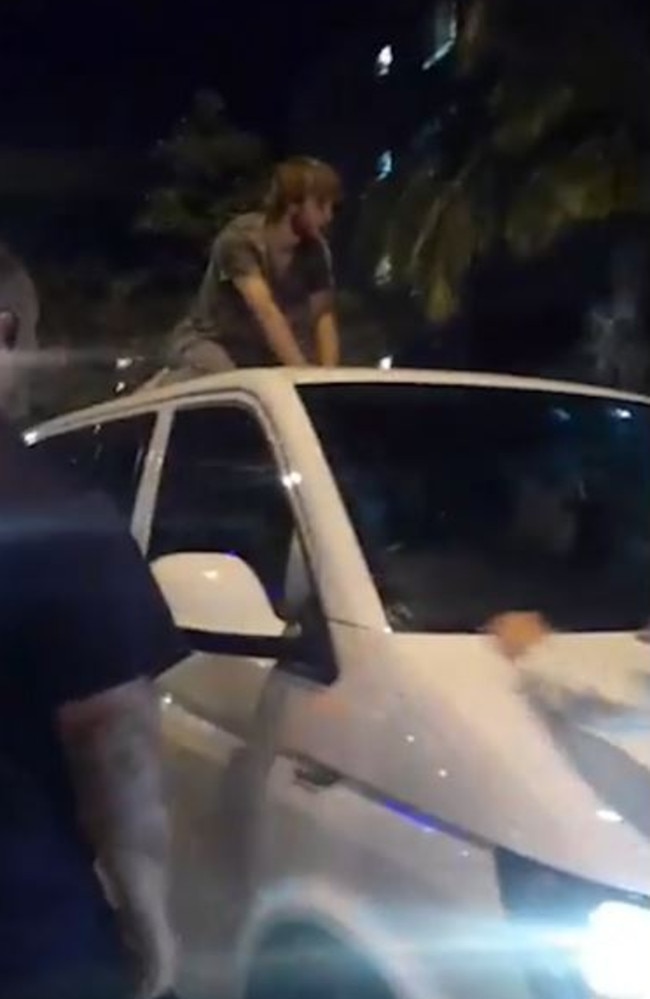 A still image from a video showing a protest at Kangaroo Point.