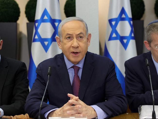 Israeli Prime Minister Benjamin Netanyahu chairs a Cabinet meeting at the Kirya, which houses the Israeli Ministry of Defence, in Tel Aviv. Picture: ABIR SULTAN / POOL / AFP