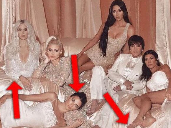 Fans pointed out Khloe’s lower body was ‘missing’, Kendall looked as though she was Photoshopped in and Kourtney had six toes.