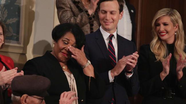  Alice Johnson, left, was, special guest of President Trump, with Jared Kushner and Ivanka Trump. Picture: Getty Images