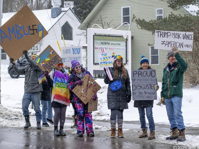 Vance and his family scrapped their plans of staying at a nearby four-star following the protests. Picture: Jeff Knight/The Valley Reporter via AP