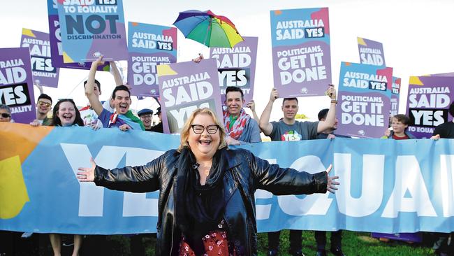 Magda Szubanski at an equality rally at Parliament House in 2017. Picture: Kym Smith