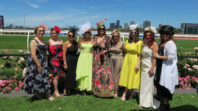 Jana and friends at the 2024 Crown Oaks Day, held at Flemington Racecourse. Picture: Gemma Scerri