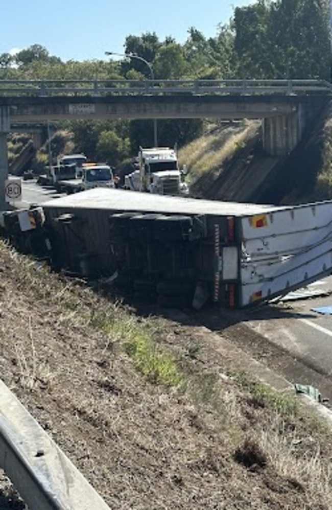 Bruce Highway truck rollover. Photo: Contributed