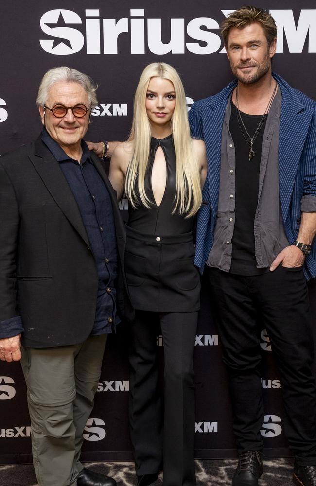 Director George Miller with Taylor-Joy and Hemsworth. Picture: Emma McIntyre/Getty Images for SiriusXM