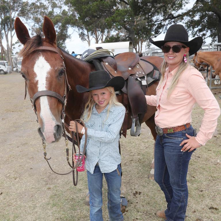 Charlotte, 8, and Sasha Allen with their horse Super at the M5 Geelong Pro Rodeo 2025. Picture: Mark Wilson