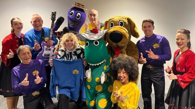 The Kid Laroi with his honorary blue Wiggles skivvy backstage.