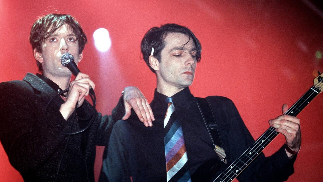 Jarvis Cocker and Steve Mackey perform onstage at Glastonbury. Picture: Mick Hutson/Redferns