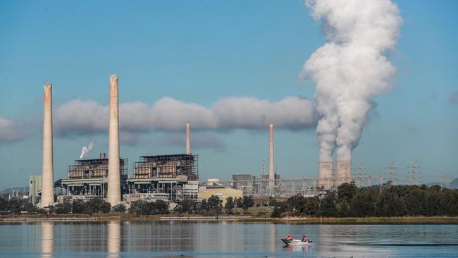 The view from Lake Liddell as Bayswater power station emits water vapour. Picture: Getty Images