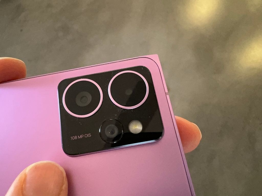 The camera bump on the back of the phone isn’t as pronounced as some mobiles, which helps the phone sit more evenly on a flat surface. Picture: Supplied/Nick Broughall