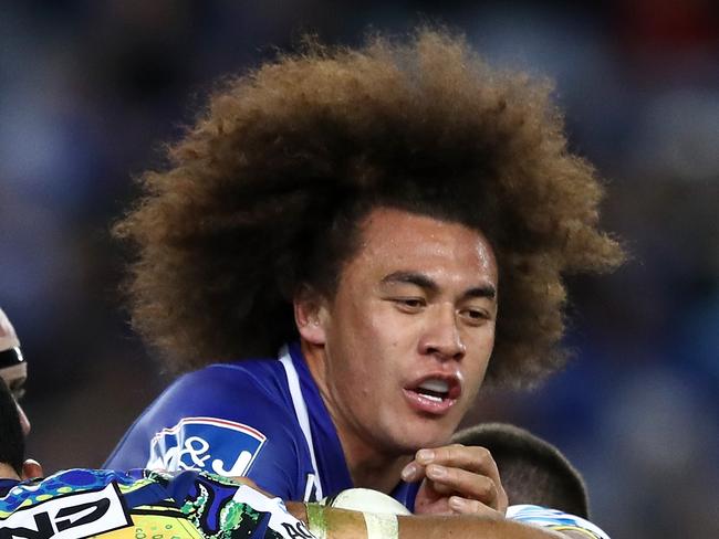 SYDNEY, AUSTRALIA - MAY 11: Raymond Faitala-Mariner of the Bulldogs is tackled during the round 10 NRL match between the Canterbury Bulldogs and the Parramatta Eels at ANZ Stadium on May 11, 2018 in Sydney, Australia.  (Photo by Cameron Spencer/Getty Images)