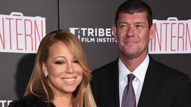 Mariah Carey and James Packer attend the premiere of The Intern in New York.