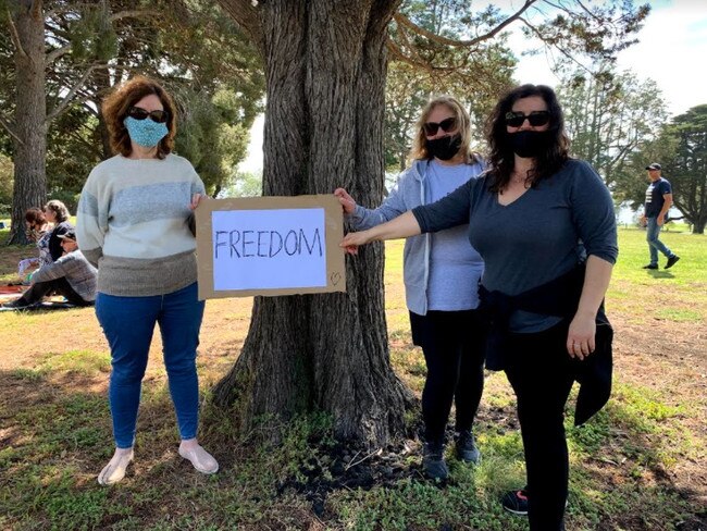 Protesters at Geelong's Eastern Gardens on Sunday. Picture: Georgia Holloway