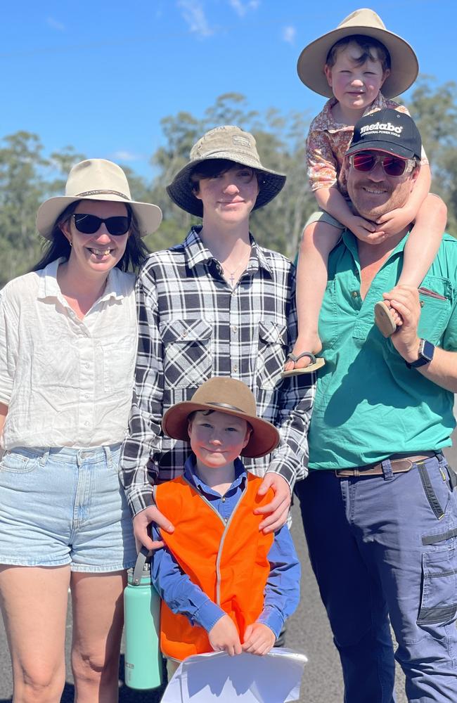 Kaity, Aiden, Fearghus, Todd and Artie Harrison celebrate the impending opening of the Gympie Bypass at a community event on Saturday August 17, 2024.