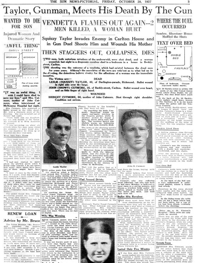 The Sun News-Pictorial’s report on Squizzy Taylor’s death in 1927.