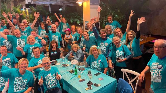 Port Macquarie volunteers celebrate the strong performance of independent Carolyn Heise.