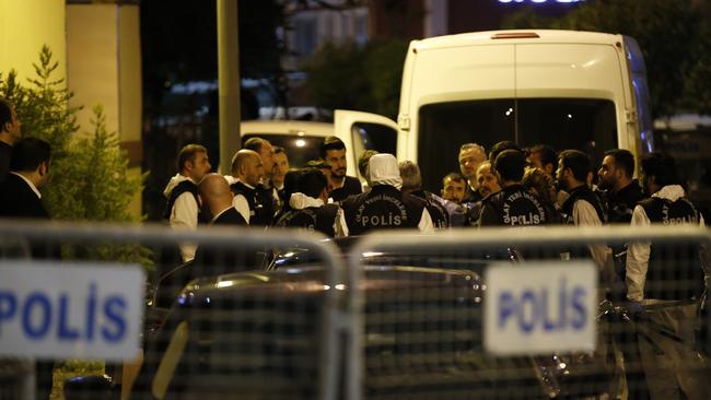 Turkish police officers prepare to enter Saudi Arabia's Consulate in Istanbul. Picture: AP.