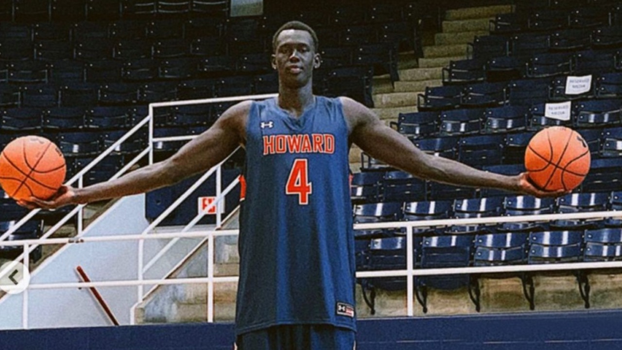 Makur Maker shows off his 2.31m wingspan. Photo: Howard University Athletics.