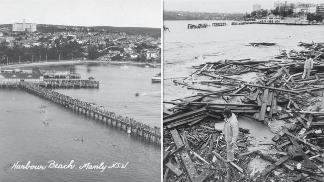 Manly in the 1930s and after massive storm in 1974.