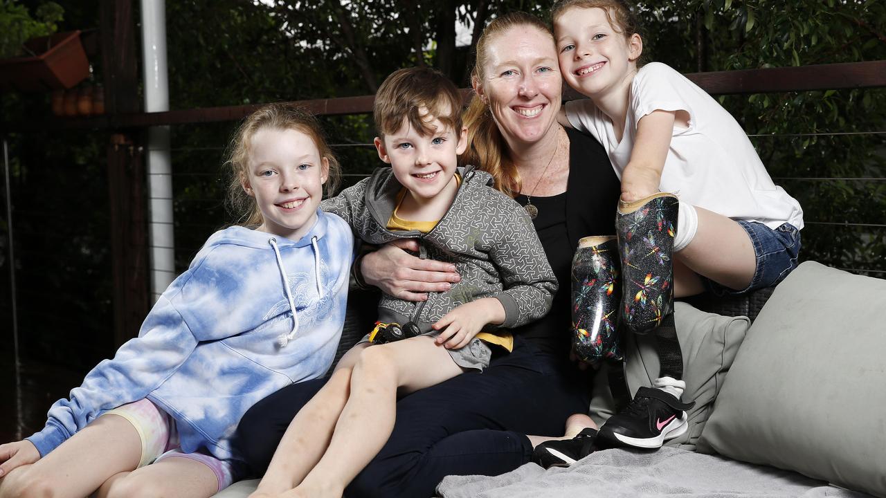 Mia Wilkinson (right) with her Mum Amy and siblings Ellie and Max. Picture: Josh Woning