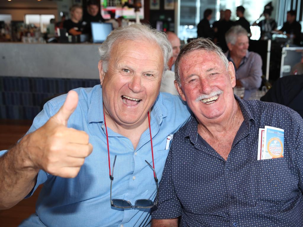 John Barclay and Peter Mitchell at the BMD Northcliffe SLSC Sportsman’s Luncheon. Picture: Glenn Hampson.