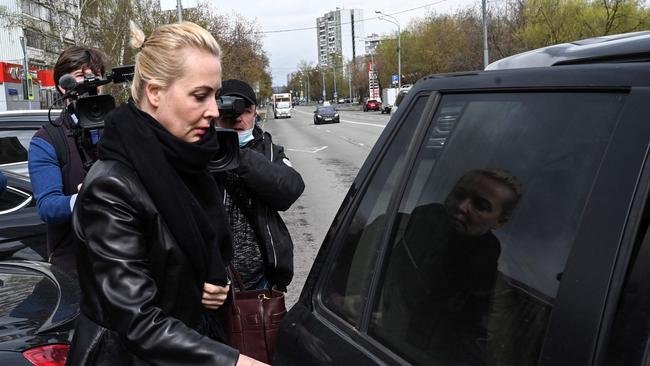 Alexei Navalny's wife, Yulia Navalnaya, leaves Moscow's Babushkinsky district court on Thursday. Picture: AFP