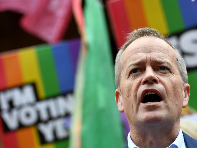 Opposition Leader Bill Shorten spoke at a rally in support for marriage equality in Sydney. Picture: AAP