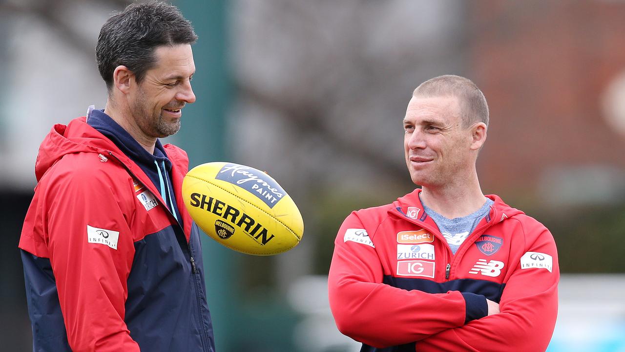 Jade Rawlings and Simon Goodwin during a training session last year.