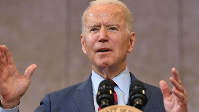 Joe Biden speaks to the media. Picture: AFP.