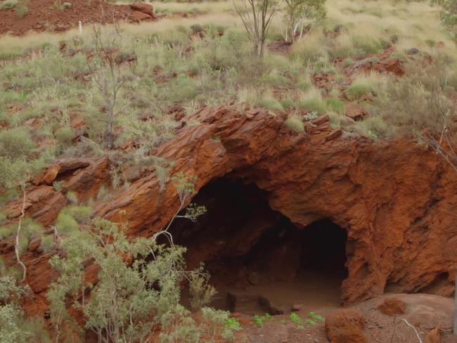 Rock shelters in Juukan Gorge, located in in Western Australia's Pilbara region. The caves in the Juukan Valley were excavated for archeological remains in 2014.