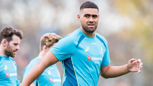 New Wallabies lock Lukhan Tui at training on Monday. Picture: Stu Walmsley, ARU Media