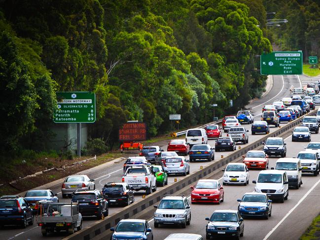 M4 motorway in Sydney in normal times - but the traffic volumes had halved by April in Sydney.