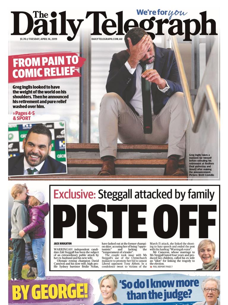 Daily Telegraph front page for April 16