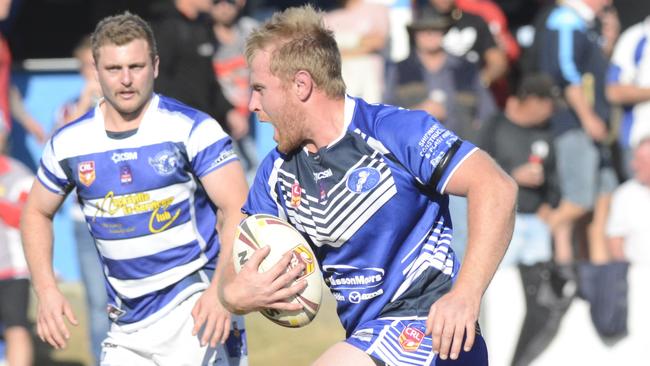 Grafton's Adam Slater let's out a war cry during the 2018 Group 2 first grade preliminary final between Grafton Ghosts and Macksville Sea Eagles at Frank McGuren Field.