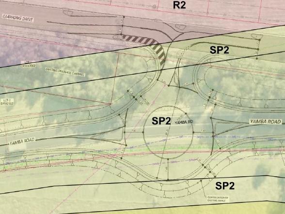 A proposed roundabout at Witonga Dr and Yamba Rd, Yamba, without the fourth exit onto what one day could become the Yamba bypass.