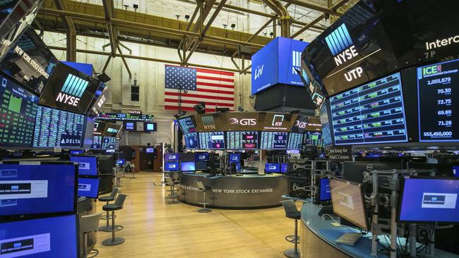 The unoccupied New York Stock Exchange trading floor, closed for the first time in 228 years. Picture: AP.