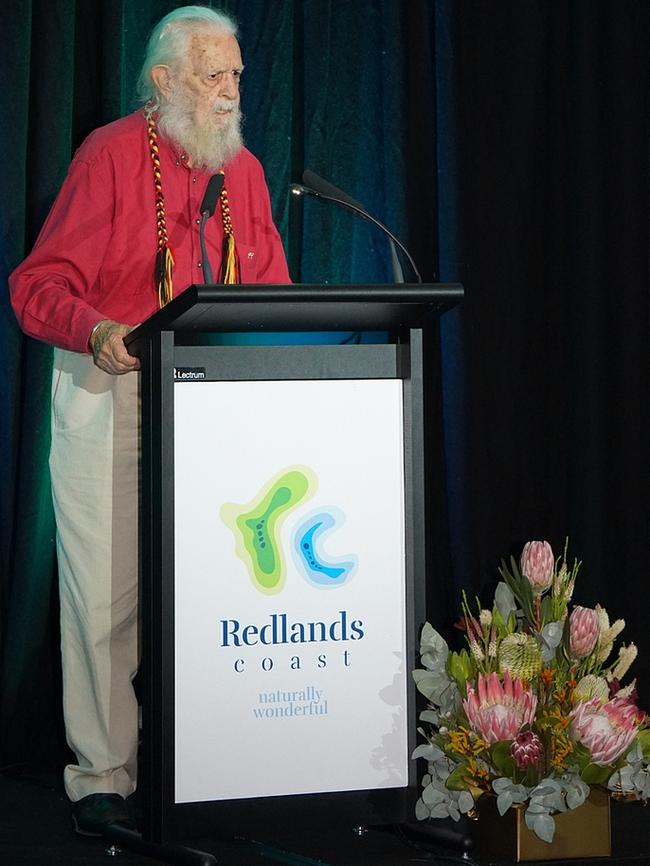 Quandamooka elder Uncle Bob presents the welcome to country speech at the Redlands Coast Australia Day Awards. Picture: Redland City Council.