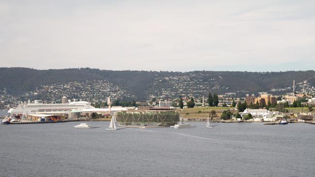 An artist’s impression of the floating hotel in front of the Hobart Regatta Grounds. Picture: SUPPLIED