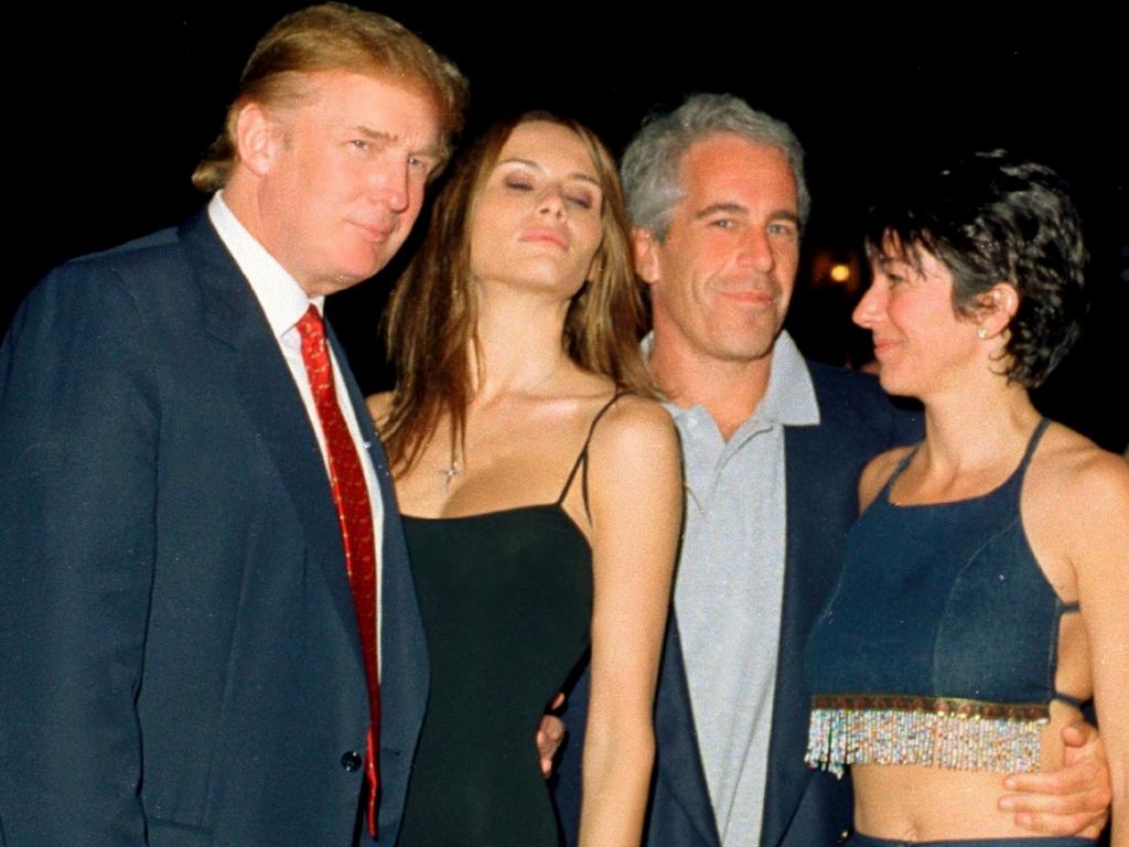 Well-connected Epstein, pictured with girlfriend Ghislaine Maxwell and Mr Trump and his future wife Melania Knauss at Mar-a-Lago. Picture: Davidoff Studios/Getty Images