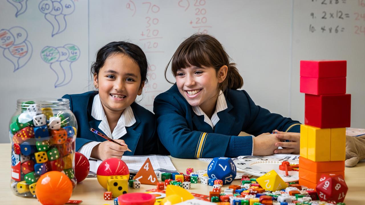 Loreto College grade 3 students Mina and Collette on June 20th, 2022, in Marryatville. Picture: Tom Huntley