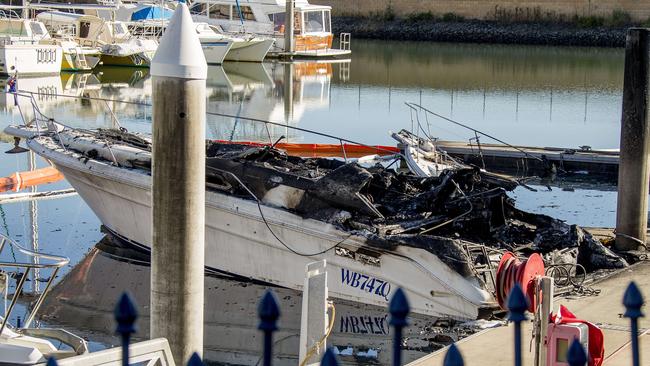 Scene of boat fires at Hope Harbour Marina at Hope Island. Picture: Jerad Williams