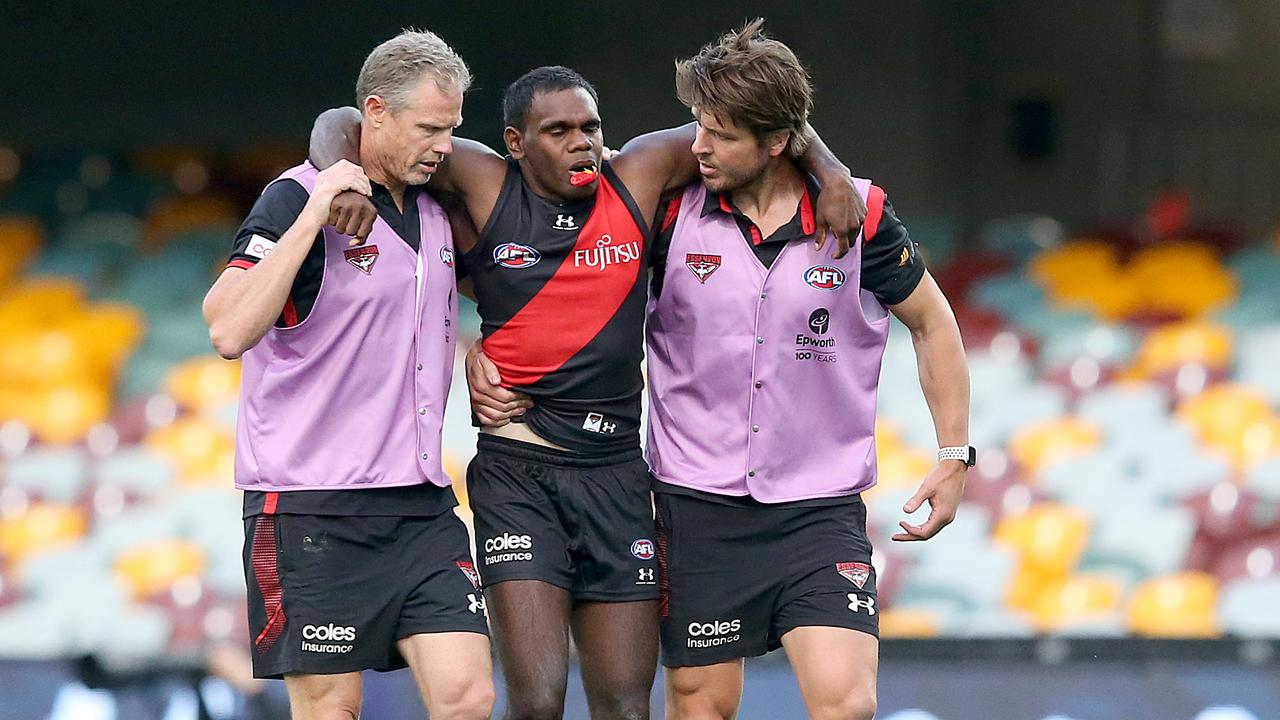 Irving Mosquito of the Bombers has torn his ACL. Picture: Jono Searle