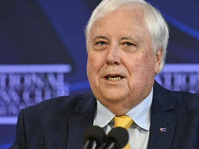 CANBERRA, AUSTRALIA  - NewsWire Photos - March 13, 2025: Clive Palmer, Chairman and party spokesperson for Trumpet of Patriots addresses the National Press Club of Australia in Canberra on 