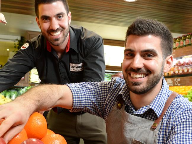 Tony and Marks Produce store at Glenunga. Brothers Paul and Michael Capobianco in the fruit and veg section of their store. Picture Campbell Brodie.