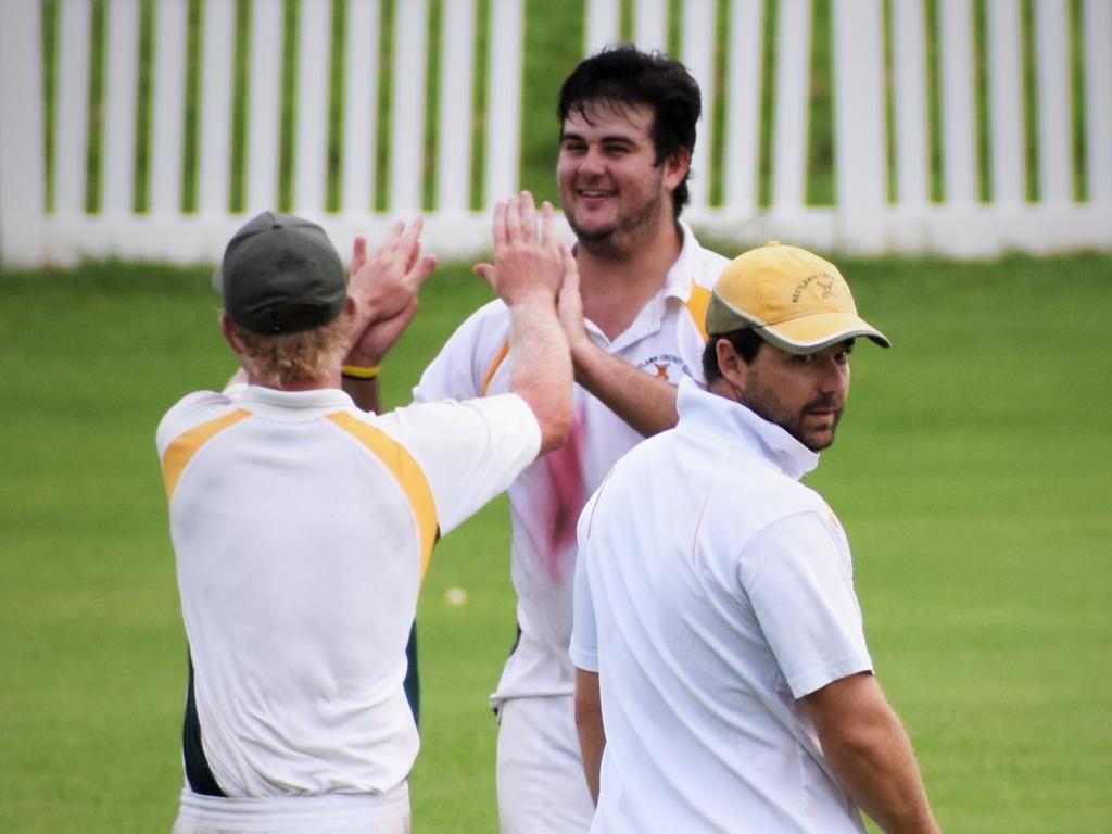 Easts-Westlawn Crown Hotel's Jacob Ellis celebrates a wicket in the CRCA GDSC Premier League preliminary final against Ulmarra Hotel Tucabia Copmanhurst at Ellem Oval on Saturday, 20th March, 2021.