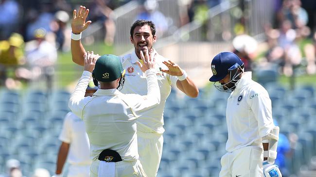 Mitchell Starc had a few light-hearted words for the India batsmen. Picture: AAP