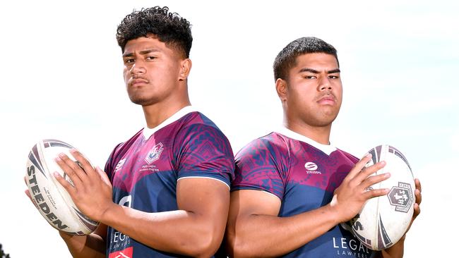 Ahmani Leilua and Tre Alofa-Fotu are part of the Ipswich SHS team that are in the national schoolboy rugby league grand final. Thursday September 8, 2022. Picture, John Gass