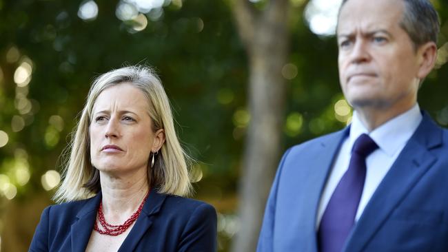 Labor senator Katy Gallagher with Bill Shorten. Picture: Jason Edwards