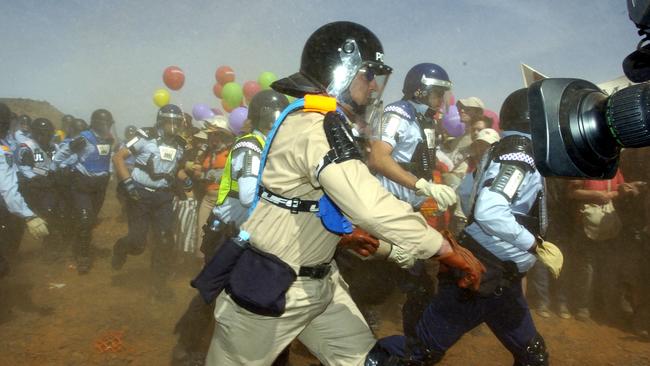 There were wild scenes at a protest at the Baxter Immigration Detention Centre in 2005. Picture: Mark Brake